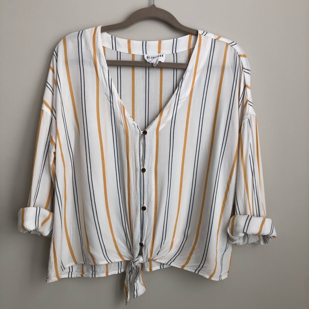 Olive and oak button down tie front top